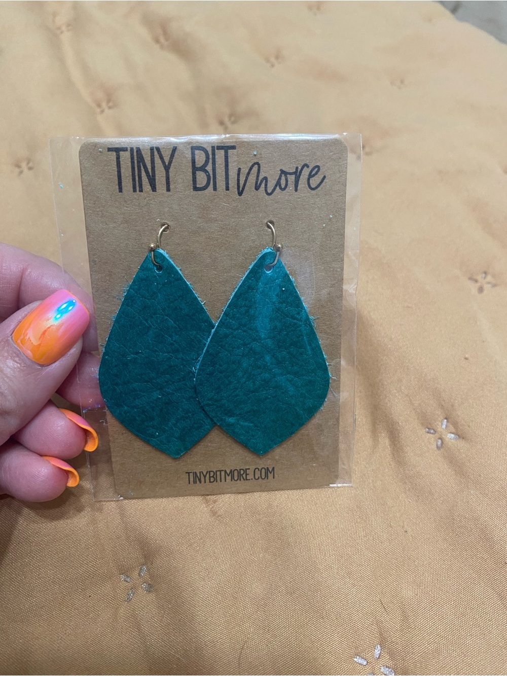 Tiny Bitmore Teal Leather Teardrop Earrings